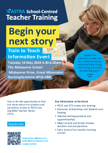 Astra SCITT Train to Teach Information Event at The Misbourne 14 May 2024
